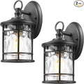 Emliviar 2 Pack Exterior Wall Sconce Light Anti-Rust Outdoor Lanterns Wall Lamps Farmhouse Patio Lightings with E26 Socket &amp Water Ripple Glass Black Finish XE229BS-2PK BK-WG