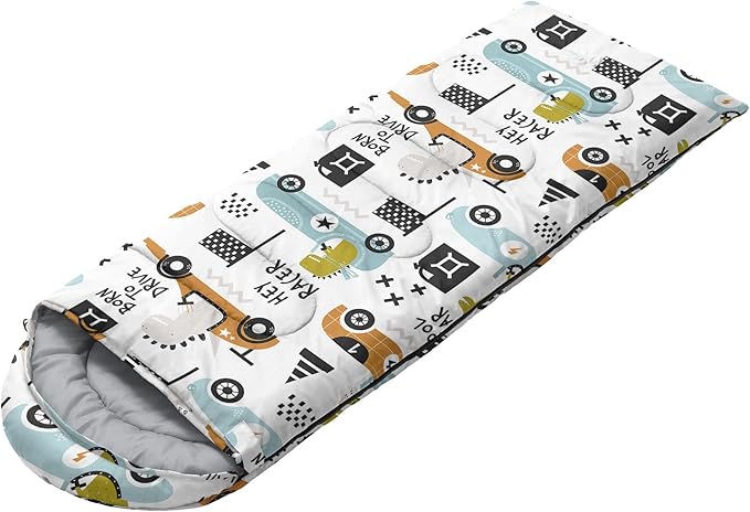Kids Sleeping Bag for Boys GirlsDinosaur Race Print-Lightweight Warm Portable Outdoor Indoor-Waterproof Cold Weather Resistant Sleeping Bag for Camping Hiking(Dinosaur Race)
