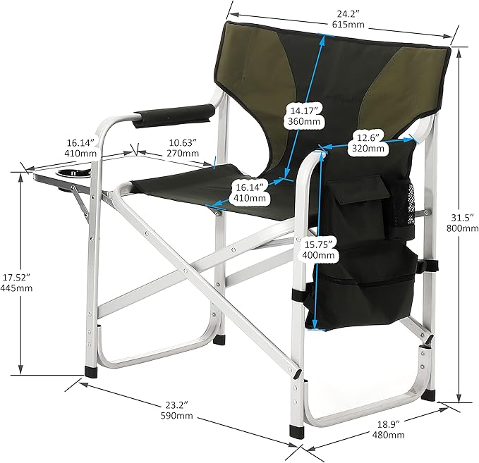 1-Piece Padded Folding Outdoor Chair with Side Table Lightweight Oversized Design for Camping Picnics and Fishing Green