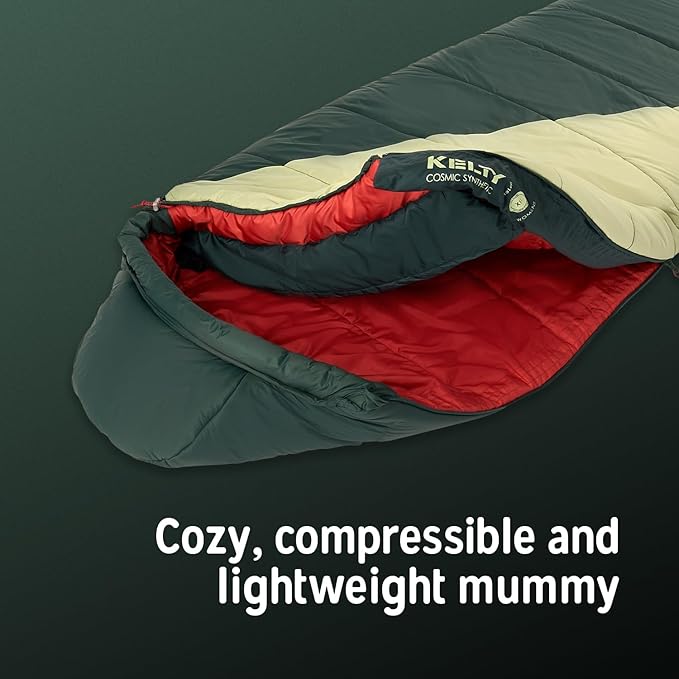 Kelty Cosmic Synthetic Fill 20 Degree Backpacking Sleeping Bag – Compression Straps Stuff Sack Included