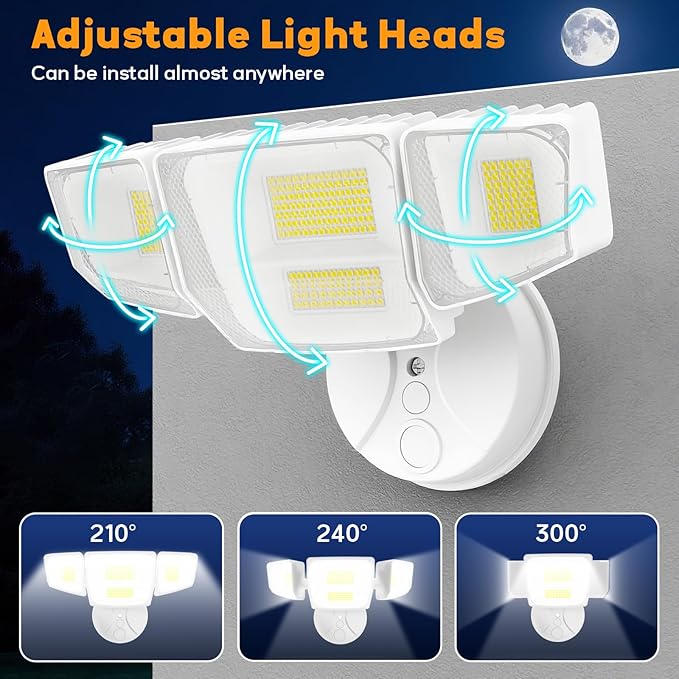 90W 10000LM Flood Lights Outdoor LED Security Lights with 4 Heads Switch Controlled 6500K Daylight IP65 Waterproof Exterior Floodlight for Outside Garage Yard Porch Eave