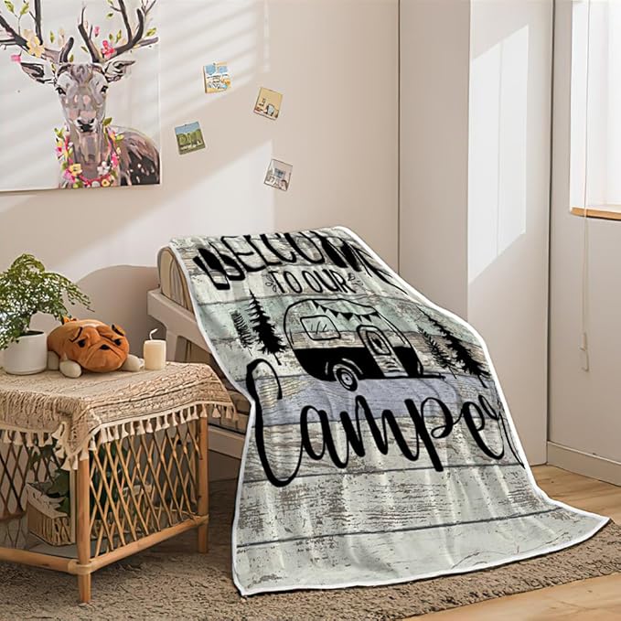 Camping Blanket Camping Lovers Gift Ideas for Men or Woman Campsite Outdoors RV Travel Hiking Sofa Couch Throw BlanketSuper Soft Flannel Blankets Gifts for Bed Camper Outdoor 60x70