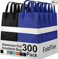 300 Pack Insulated Bags Bulk for Food Delivery 9.5 x 9.5 x 6 Thermal Take Away Bag for Hot Cold Food Coffee Milk Pizza Seafood Disposable Grocery Bag for Catering Restaurant(BlueBlack)
