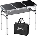 Anbte Folding Camping Table with Storage Net 3ft Camping Table Aluminum Folding Table with 3 Adjustable Height Max 27.1 Inch Picnic Table Portable Table for Outdoor Backyard BBQ Black