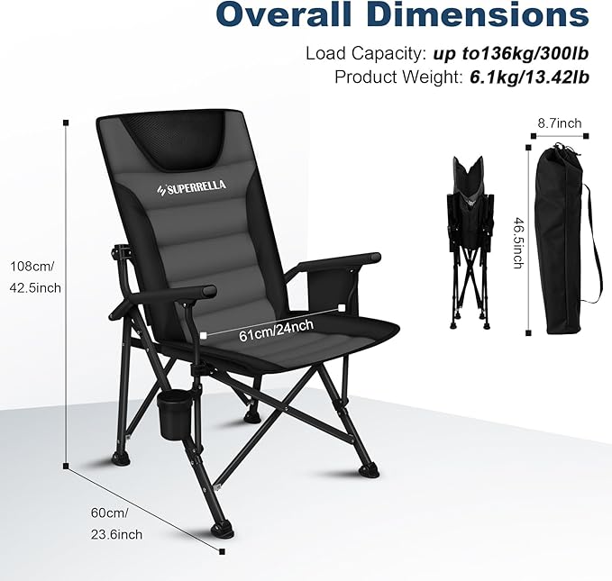 Supperella Movable Backrest Camping Chair for Adults with Cup Holder Folding Lawn Chairs for Outdoor Activities Sports Travel &amp Picnic