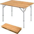 KingCamp Bamboo Folding Camping Table with Adjustable Height Aluminum Legs 2-Folds Portable Camp Tables for Travel Picnic 4-6 People