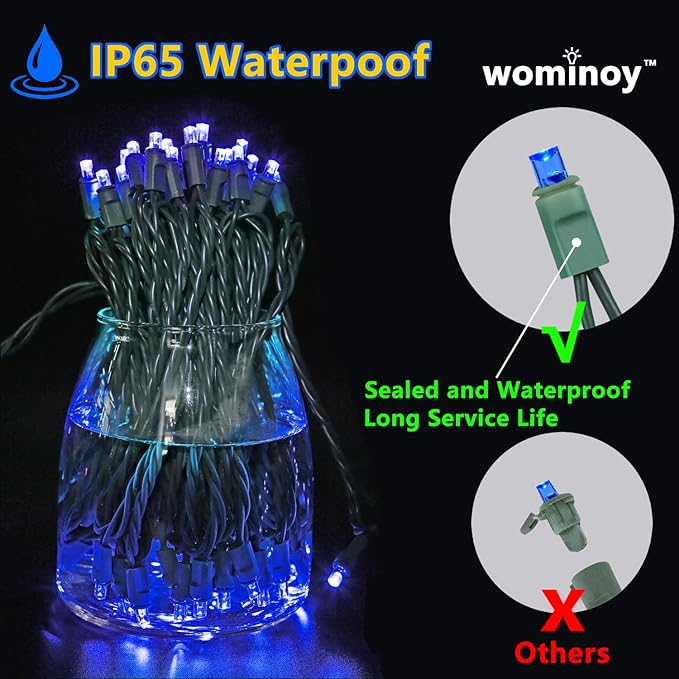 50ft 100 Counts Blue LED Outdoor Christmas Lights - Commercial Grade Waterproof Green Wire Xmas Lights IP65 UL