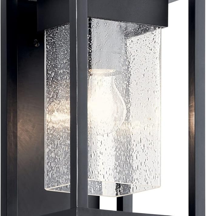 Kichler Mercer 12 Outdoor Wall Light in Black 1-Light Exterior Wall Sconce with Clear Seeded Glass (12 H x 7 W) 59060BSL