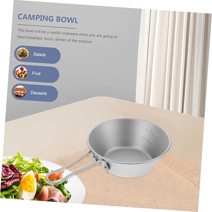 Zerodeko Portable Titanium Bowl with Handle for Outdoor Camping Lightweight Multi-use Dish for Hiking Travel and Picnics Versatile Salad Snack and Soup Serving Bowl