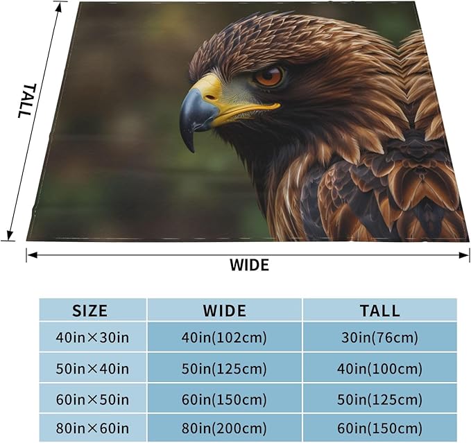 Golden Eagle 50x40 Printed Soft Fleece Blanket for Sofa Bed and Camping - Cozy Blanket for Travel Picnics Nighttime Use