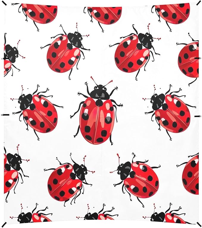 Lady Bug Pattern Beach Tent Sun Shelter 9.2' x 10.5' Beach Canopy with 4 Sandbags 4 Stability Poles Sand Shovels - Tent Canopy for Beach Camping Fishing Picnics