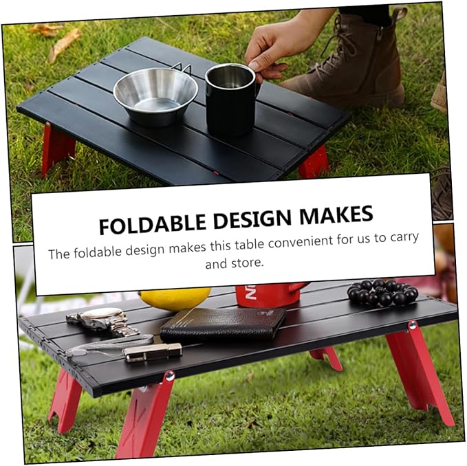 BESPORTBLE Folding Table for Camping Picnic Outdoor Use Lightweight Red Table Sturdy Legs and Easy Setup for Traveling and Kitchen Storage
