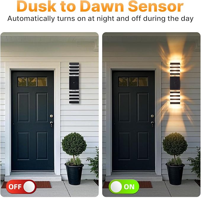 6 Pack Outdoor Wall Light with Dusk to Dawn Sensor IP65 Waterproof Modern Exterior Lighting Fixtures Up Down Black Porch Lights Outdoor for House Garage Patio