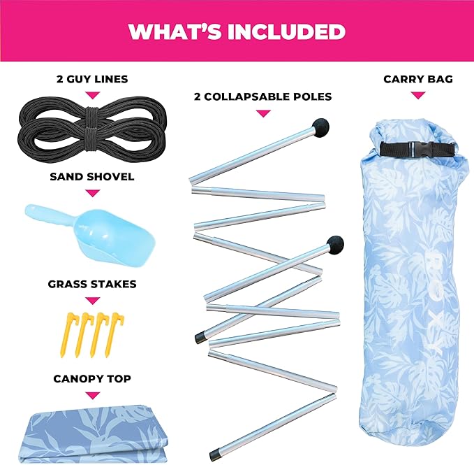 Roxy Portable Beach Shelter – UPF 50+ Sun Protection Tent with Sandbag Anchors &amp Ventilation Lightweight &amp Waterproof for Beach Camping or Outdoor Use – Fits 4-6 People