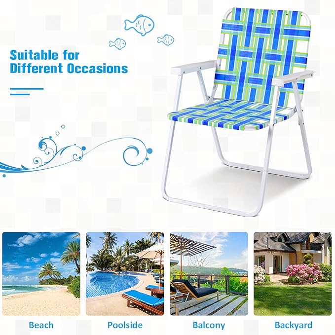 S AFSTAR Beach Chair Set of 6 Portable Folding Chairs with Stable Steel Frame &amp Comfort Armrest Load Bearing Up to 265 LBS Lightweight Lawn Chairs 6 PCS Camping Chairs for Outside Outdoor (Blu