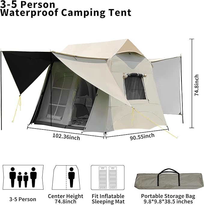 Tent for Camping 3-6 Person Family Tents with Spacious Interior Waterproof Tent with Carry Bag for Family Camping Traveling Hiking Picnic
