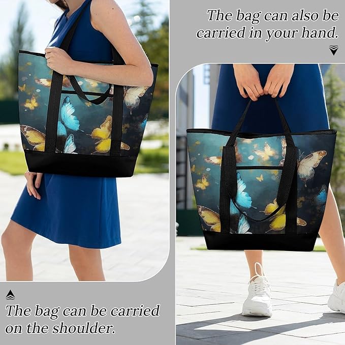 Insulated Shopping BagLarge Reusable Cooler Bags Butterflies Printed Foldable Shopping BagTravel Waterproof Shoulder Bag