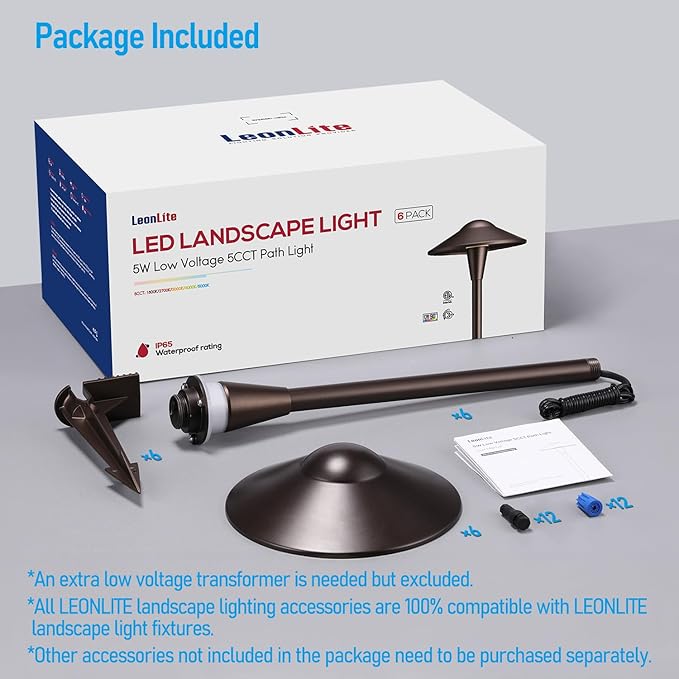 LEONLITE Update 5CCT Low Voltage Pathway Lights LED Landscape Path Lights 1800/2700/3000/4000/5000K Saucer Head 12-24V AC/DC IP65 Outdoor Walkway Light Oil Rubbed Bronze Aluminum Pack of 6
