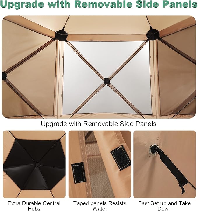 COBIZI 12x12 pop up Gazebo on Clearance Screen Tent for Camping Camping Outdoor Screened Gazebo &amp Canopy TentPortable Hub with Carrying Bag and Ground Stakes Khaki(Upgraded 2.0)