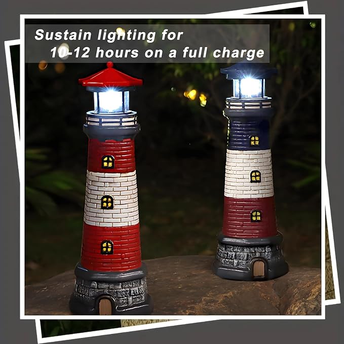 Solar Lighthouse Garden Outdoor Statues Waterproof Lawn Lights Decor Automatic Rotating Solar Lights for Yard Patio Ground Tabletop Decoration Unique Housewarming Gifts - Black