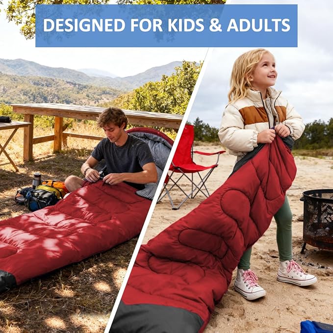 oaskys Camping Sleeping Bag - 3 Season Warm &amp Cool Weather - Summer Spring Fall Lightweight Waterproof for Adults Kids - Camping Gear Equipment Traveling and Outdoors