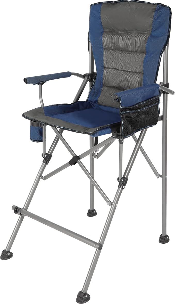 Extra Tall Folding Chairs for Adults 330lbs Portable Bar Height Foldable Director Chairs for Camping Outside Comfortable with High Back and Footrest Blue