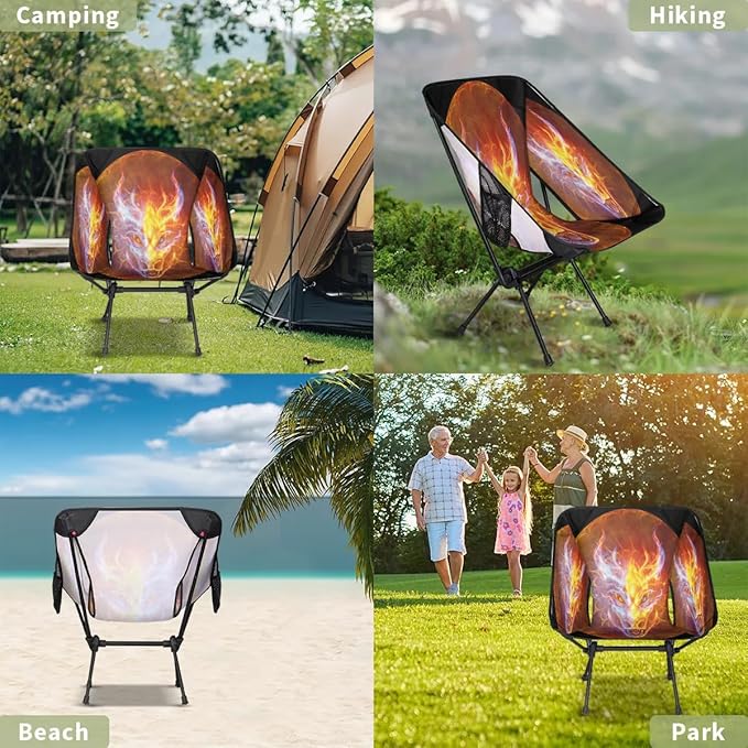 Dragon Fire Camping Chairs for Adults Ultralight Folding Chairs Outside Portable Camp Backpacking Chair with Side Pocket Storage Bag Compact Beach Chairs for Hiking Fishing