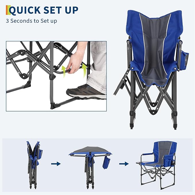 Oversized Camping Directors Chair Portable Folding Lawn Chairs for Adults Heavy Duty with Side Table Outdoor Foldable Camp Chair with Pocket for Beach Fishing Picnic