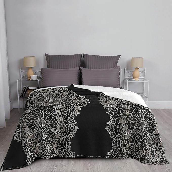 Lace Background 60x50 Printed Soft Fleece Blanket for Sofa Bed and Camping - Cozy Blanket for Travel Picnics Nighttime Use