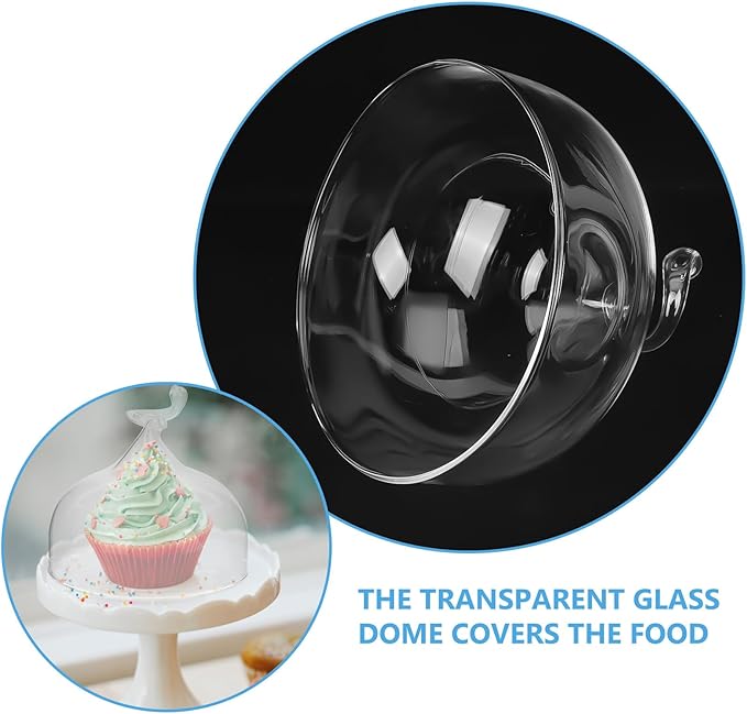 Glass Cake Cover Dome 20cm Height 18.3cm Diameter Smoke Glass Food Protective Lid Household Cake Display for Bakery and Restaurant Use