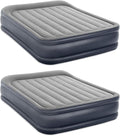 Intex Dura Beam Deluxe Fiber-Tech Pillow Rest Raised Velvet Blow Up Air Mattress Bed with Built in Electronic Pump and Carrying Bag Queen (2 Pack)