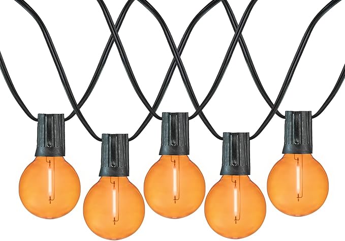 Novelty Lights G40 Filament LED String Light Translucent Orange Bulbs 25 Globe Lights with 12 Spacing on Green Wire Indoor/Outdoor Festive Patio Lights