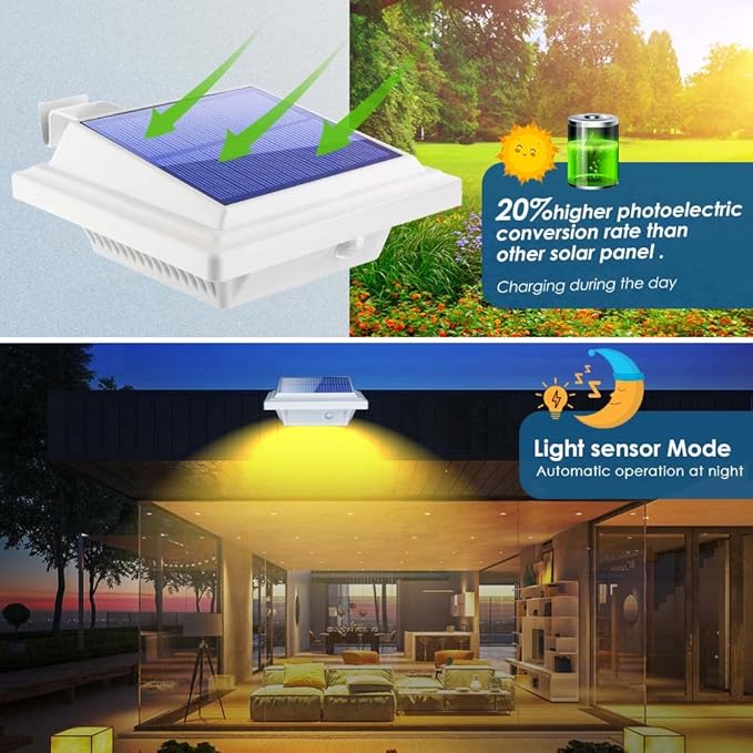 Gutter Lights 40 LEDs Solar Patio Decor Lights Deck Lights Outdoor Waterproof Fence Lights for Wall Backyard Porch Patio PoolStep Stairs Yard Garden Pathway (2Pack_WhiteWarm White Light)