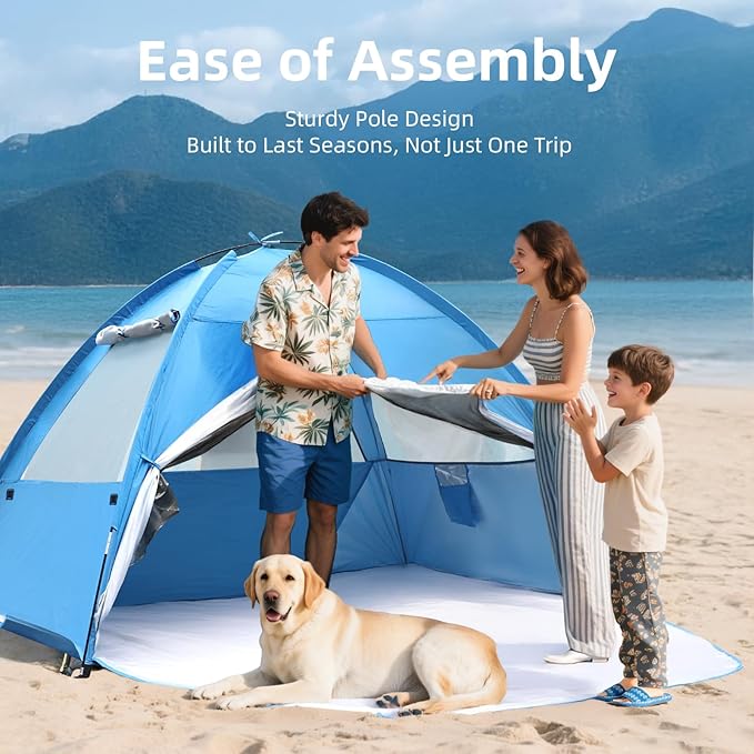 Beach Tent Sun Shelter for 4/5 Person - UPF 50+ UV Protection Portable Beach Shade Sun Canopy Waterproof &amp Lightweight Easy Setup Beach Tent for Family Beach Trips Picnics Camping