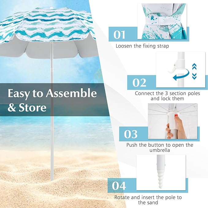 Tangkula 4 Pieces Beach Chair Set 2 Backpack Beach Chairs with Umbrella &amp Blanket Cup Holder &amp Armrests UPF50+ Folding Beach Umbrella with Tilt Adjustment Carrying Bag &amp Sand Anchor (B
