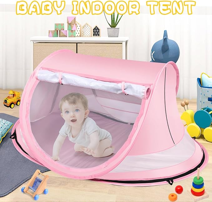 Baby Beach TentLarge Pop Up Beach Tent Sun Shade for BeachPortable Baby Travel Tent with Mosquito NetIndoor Baby Play TentUPF 50+ UV Protection Sun Shelters for Infants