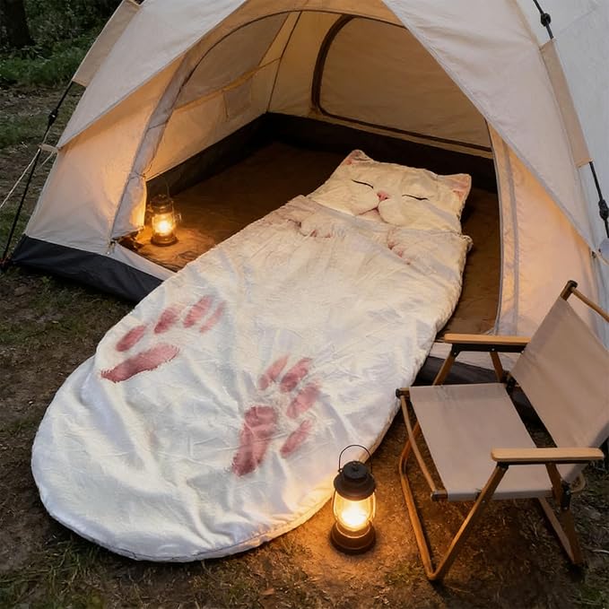 Adult Cat Pattern Envelope Sleeping Bag - Plush Cat Envelope Sleeping Bag for Adult - Plush Warm Washable Camping Blanket