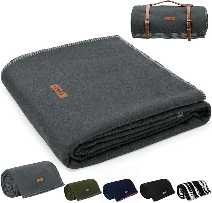 100% Wool Blanket 62 x 86 Warm Thick Washable Military Wool Blanket Great for Camping Outdoors Sporting Events Survival Kits