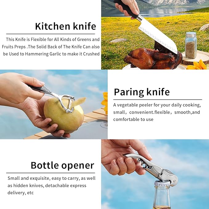 Evanda Camping Kitchen Cooking Utensil Set 10 Piece Stainless Steel Outdoor Cooking and Grilling Utensil Organizer Travel Set Perfect for Travel Camping RVs BBQs Picnics Parties and More