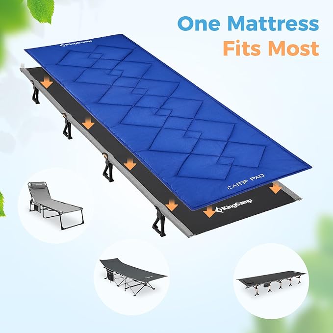 KingCamp Cot Mattress Pad Portable Lightweight Cot Mattress Non-Slip Camping Mat Soft Comfortable Non-Slip Cot Pad for Camp RV Bunk