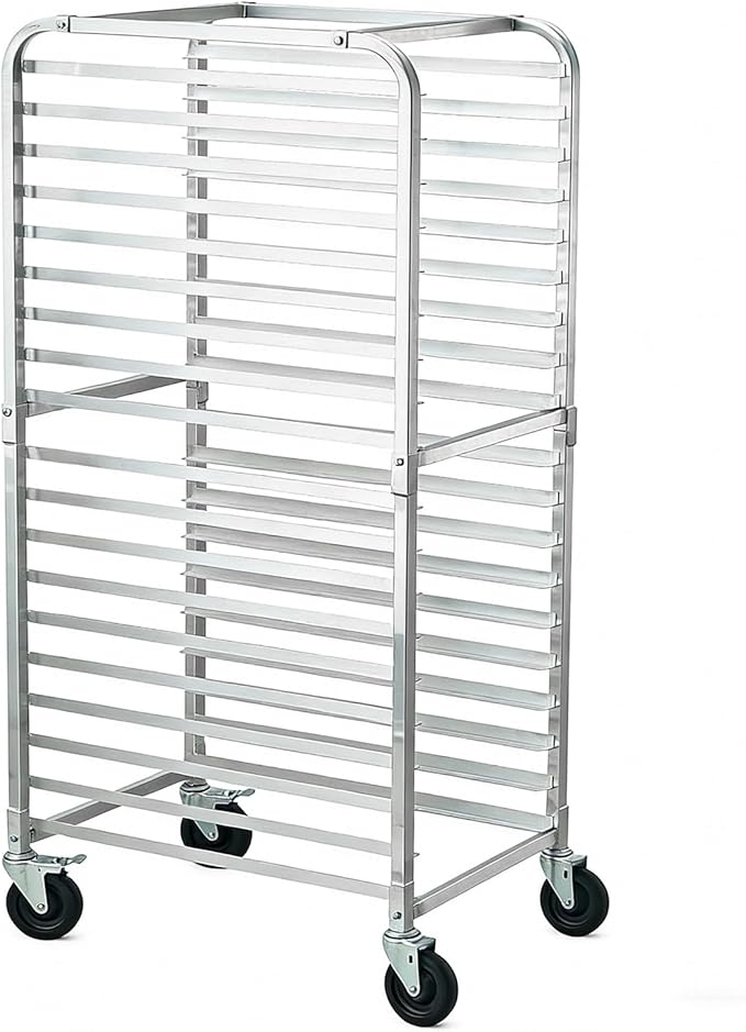 20 Tier Aluminum Bun Pan Rack - 20 W x 26 D x 70 Lockable Wheels Mobile Cooling Trolley - for Kitchen &amp Bakery