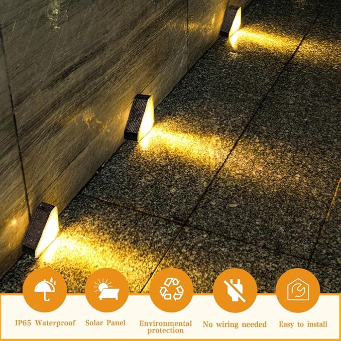 Solar Stair Lights Solar Step Lights Outdoor Waterproof IP65 Outdoor Light Decor for Garden Stair Deck Front Step Front Porch and Patio （Warm White 12 Pack）