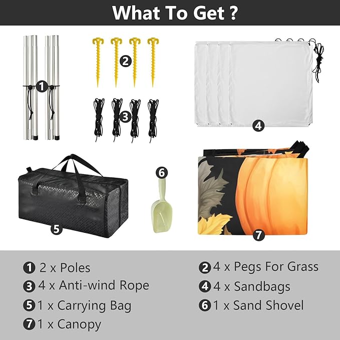 Fall Pumpkin ThanksgivingCamping Sun Shelters 9.2 x 10.5 FT Beach Canopy Tent Sun Shade with Carrying Bag for Camping Trips Fishing Backyard Fun or Picnics 21341608