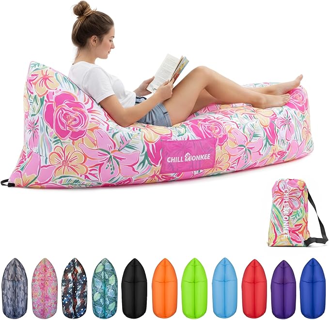Portable Inflatable Lounger for Beach &amp Camping – Self-Inflating Air Couch Beach Sofa and Outdoor Lounge Chair for Relaxation and Comfort
