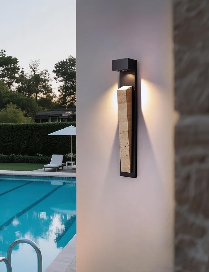 23in Outdoor Wall Lights Natural Exterior Waterproof Alabaster Wall Sconce LED Modern Matter Black Wall Lamps for Pstio Front Door Entrydoor (Indoor and Outdoor)