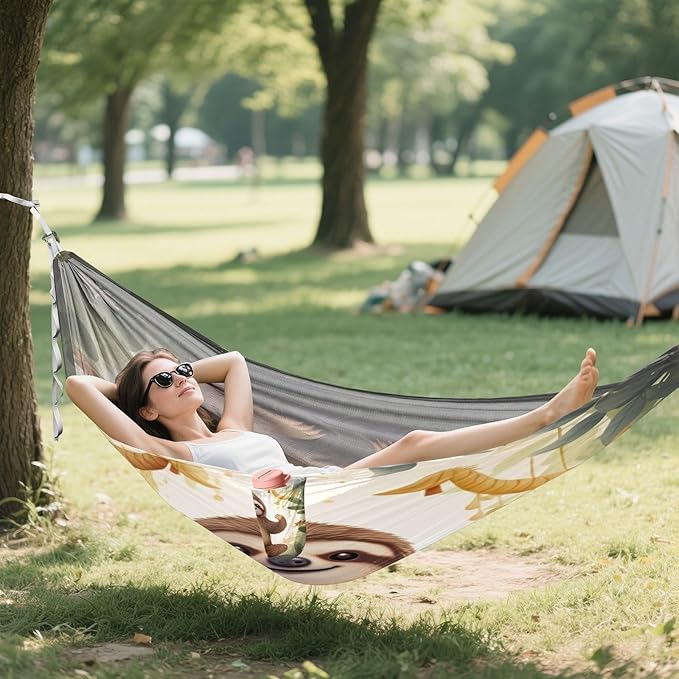 Cute Sloth Camping Hammock 330 lbs with 2 Tree Straps Carry Bag Single Portable Hammock for Outdoor/Indoor Hiking Beach Backpacking Travel