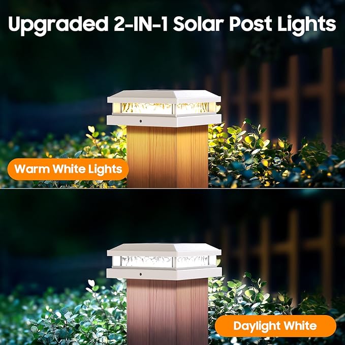 Bosceos Solar Post Lights 8-Pack 2 Color Modes 16LEDs Outdoor Decorative Post Cap Lights Waterproof Solar-Powered Fence Posts Light Fit 4x4 5x5 Vinyl/Wooden Posts in Garden Yard Porch Deck White