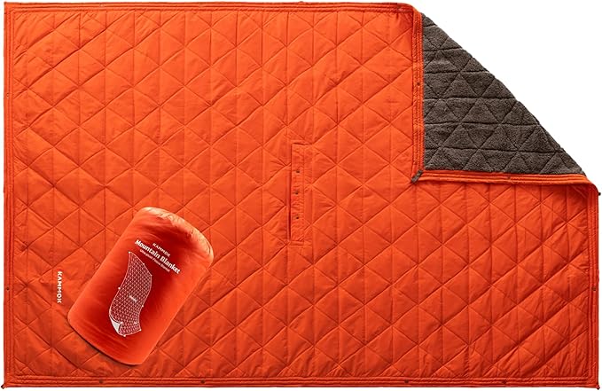 KAMMOK Mountain Blanket - Ultra-Plush Fleece Water Resistant Portable Durable Indoor/Outdoor Camp Blanket (84 in × 50 in) - Ember Orange