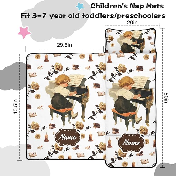 Personalized Toddler Nap Mat – Custom Name Sleeping Bag with Pillow &amp Blanket Roll-Up All-in-One Nap Mats
