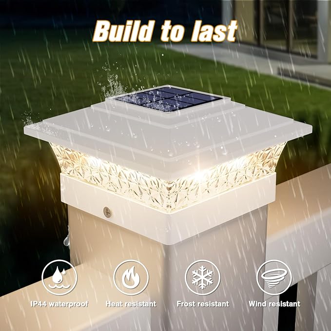 Solar Post Cap Lights Outdoor 12pack Waterproof Fence Post Lights with 16 Ultra Bright LEDs Fit 4x4/5x5/6x6 Wood/Vinyl Posts White Deck Post Lights with Warm/Cool White for Garden Patio Porch Yard